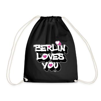 Berlin Loves You Heart 3D - Turnbeutel - Schwarz - Vorne