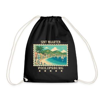 Sint Maarten Philipsburg Vintage Travel Brand - Drawstring Bag - black - Front
