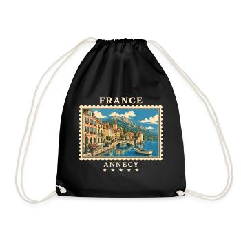 Frankreich Annecy Vintage Reisemarke - Turnbeutel - Schwarz - Vorne
