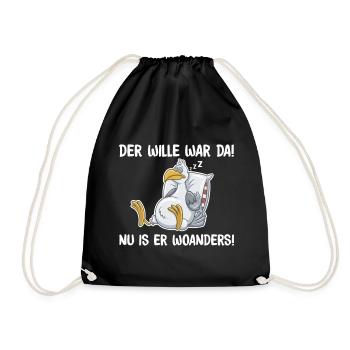 Schlafende Taube – Wille war da, lustige Sprüche - Turnbeutel - Schwarz - Vorne