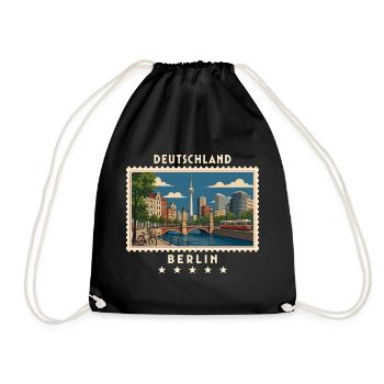 Deutschland Berlin Vintage Reisemarke - Turnbeutel - Schwarz - Vorne