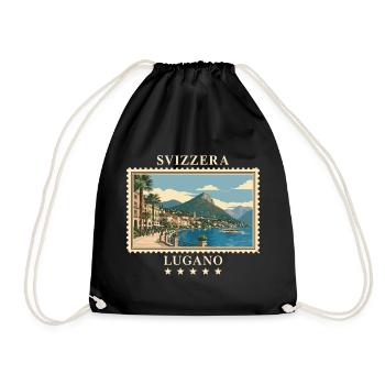 Schweiz Lugano Vintage Reisemarke - Turnbeutel - Schwarz - Vorne