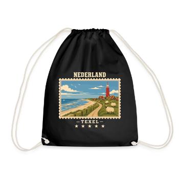 Niederlande Texel Vintage Reisemarke - Turnbeutel - Schwarz - Vorne