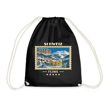 Schweiz Flims Winter Vintage Reisemarke - Turnbeutel - Schwarz - Vorne