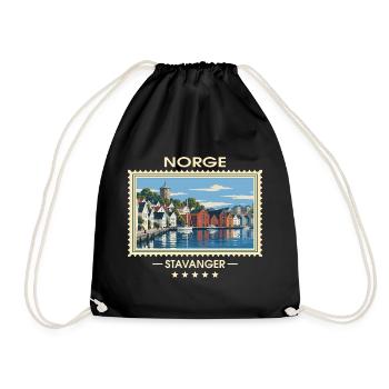 Norwegen Stavanger Vintage Reisemarke - Turnbeutel - Schwarz - Vorne