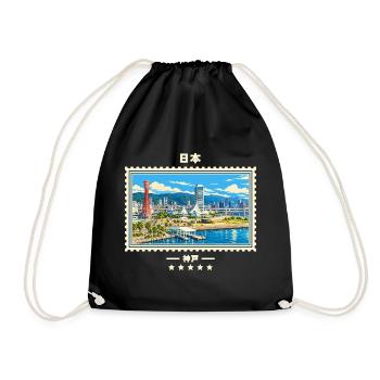 Japan Kobe Vintage Reisemarke - Turnbeutel - Schwarz - Vorne