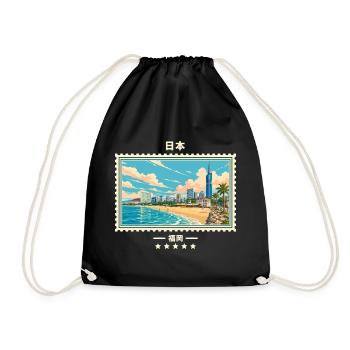 Japan Fukuoka Vintage Reisemarke - Turnbeutel - Schwarz - Vorne