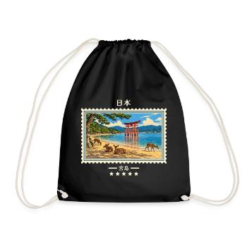 Japan Miyajima Vintage Reisemarke - Turnbeutel - Schwarz - Vorne
