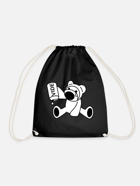 bear cub - Drawstring Bag - black