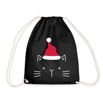 Katze Gesicht Nikolaus Weihnachten Geschenk - Turnbeutel - Schwarz - Vorne