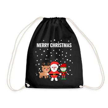 MERRY CHRISTMAS, Weihnachtsmann, Rentier, Elf - Turnbeutel - Schwarz - Vorne