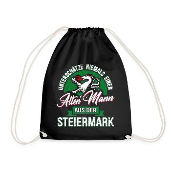 UNTERSCHÄTZE NIE - ALTEN STEIRER - STMK - GESCHENK - Turnbeutel - Schwarz - Vorne