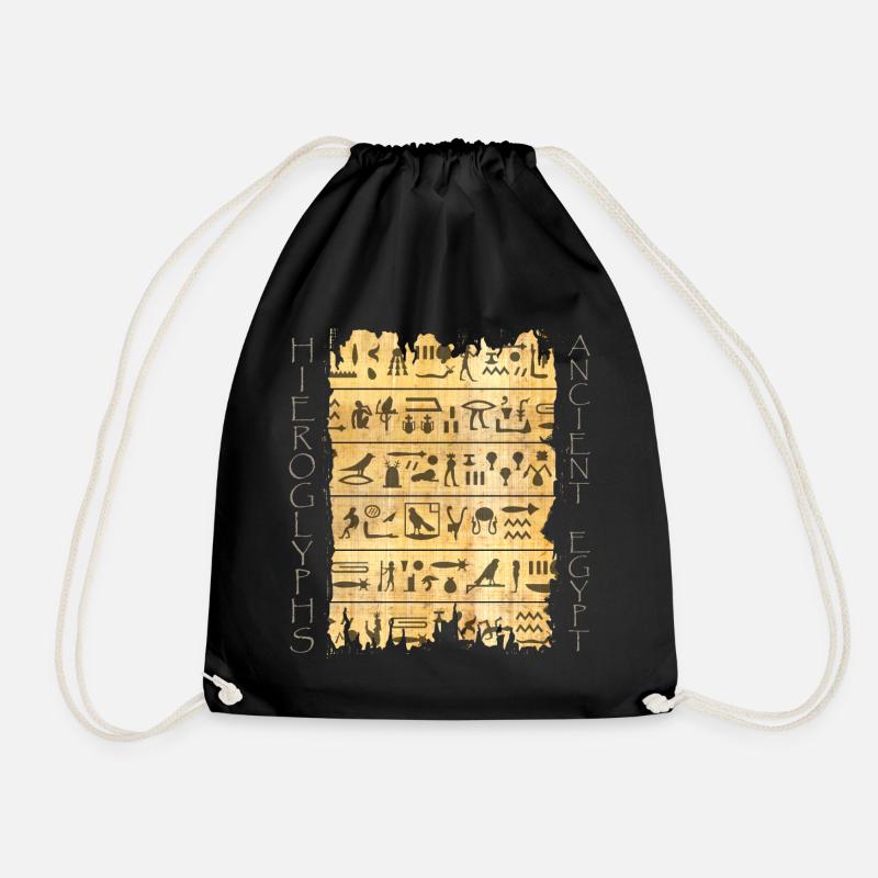 Torn papyri with hieroglyphics - Drawstring Bag - black