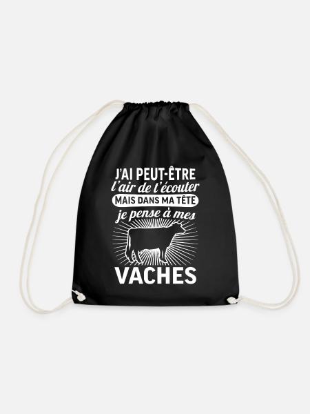 dans ma tête je pense à mes vaches t-shirt vache - Sac de sport léger - noir