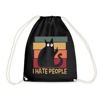 I Hate People Cat Retro - Drawstring Bag - black - Front