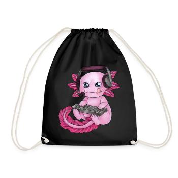 Gaming Axolotl Gamesolotl Geschenk Gamer Streamer - Turnbeutel - Schwarz - Vorne