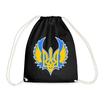 Ukraine Ukrainian Coat of Arms Wing Support - Drawstring Bag - black - Front