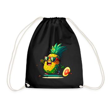 Funny pineapple skating - Drawstring Bag - black - Front