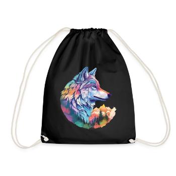 Wolf Wolf’s Head Nature Wilderness Forest Trees Art coloré - Sac de sport léger - noir - Devant