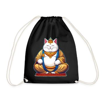 Funny fat cat as Buddha - Drawstring Bag - black - Front