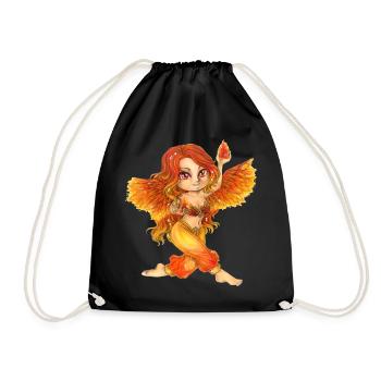 Niedlicher Chibi Feuer Fee Elfe Phönix Mangastil - Turnbeutel - Schwarz - Vorne