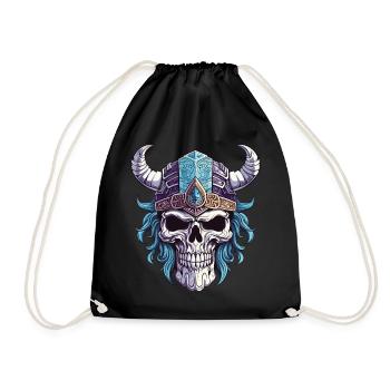 Skull with a Viking helmet - Drawstring Bag - black - Front