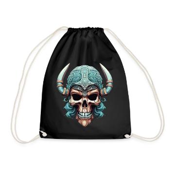 Une tête de mort revêt fièrement un casque viking - Sac de sport léger - noir - Devant