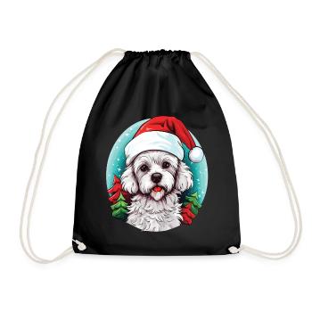 Bichon Dog Celebrating Christmas - Drawstring Bag - black - Front