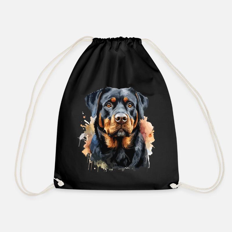 Rottweiler Rasse Hund mit Aquarellstil - Turnbeutel - Schwarz