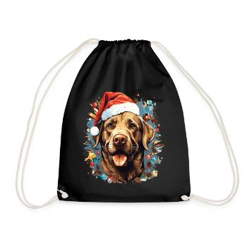 Labrador Dog Celebrating Christmas - Drawstring Bag - black - Front