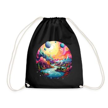 Colorful landscape with psychedelic 90s style - Drawstring Bag - black - Front