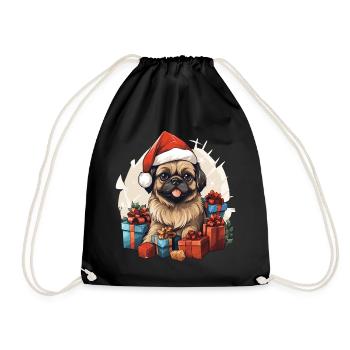 Pekingese breed dog celebrating Christmas with you - Drawstring Bag - black - Front