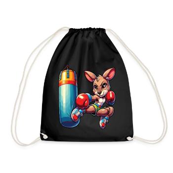 A cute manga-style boxing kangaroo - Drawstring Bag - black - Front