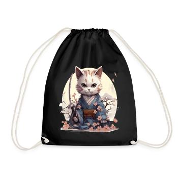 Chat kawaii samouraï avec son katana - Sac de sport léger - noir - Devant