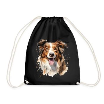 A watercolor Australian Shepherd dog - Drawstring Bag - black - Front