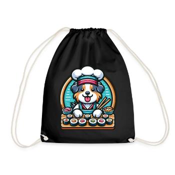 Australian Shepherd chef sushi kawaii style - Drawstring Bag - black - Front
