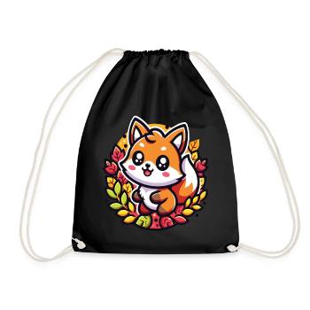 A kawaii fox with autumn forest décor - Drawstring Bag - black - Front