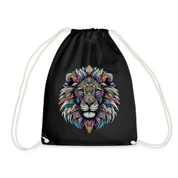 Lion decorated with Mandalas - Drawstring Bag - black - Front