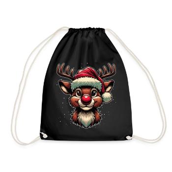 Festive Rudolf the Reindeer Christmas Motif - Drawstring Bag - black - Front