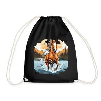 Horse galloping in a river - Drawstring Bag - black - Front