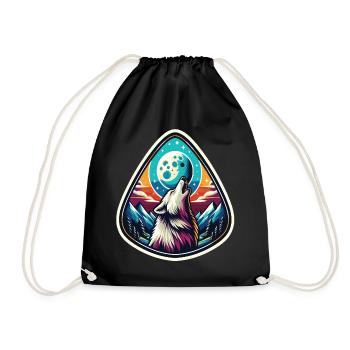A wolf howling under the full moon - Drawstring Bag - black - Front