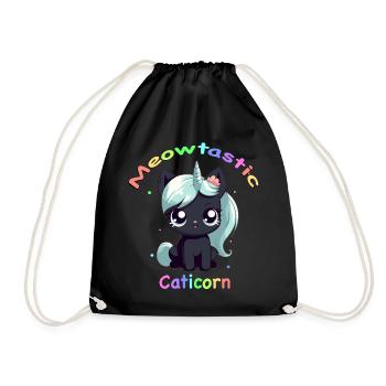 Caticorn Meowtastic Shirt, Cute Unicorn Cat. - Drawstring Bag - black - Front