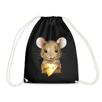 cute mouse enjoys a small piece of cheese - Drawstring Bag - black - Front