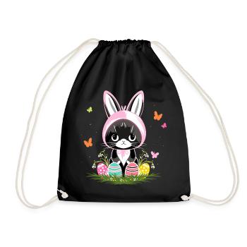 Easter Cat Easter Eggs Bunny Costume - Drawstring Bag - black - Front