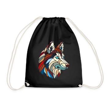 Husky dog head polygonal geometric art - Drawstring Bag - black - Front