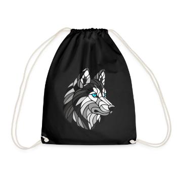 Black and White Husky with Blue Eyes, Geometric - Drawstring Bag - black - Front