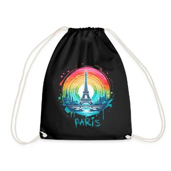 Pariser Eiffelturm mit Regenbogen-LGBT-Skyline - Turnbeutel - Schwarz - Vorne