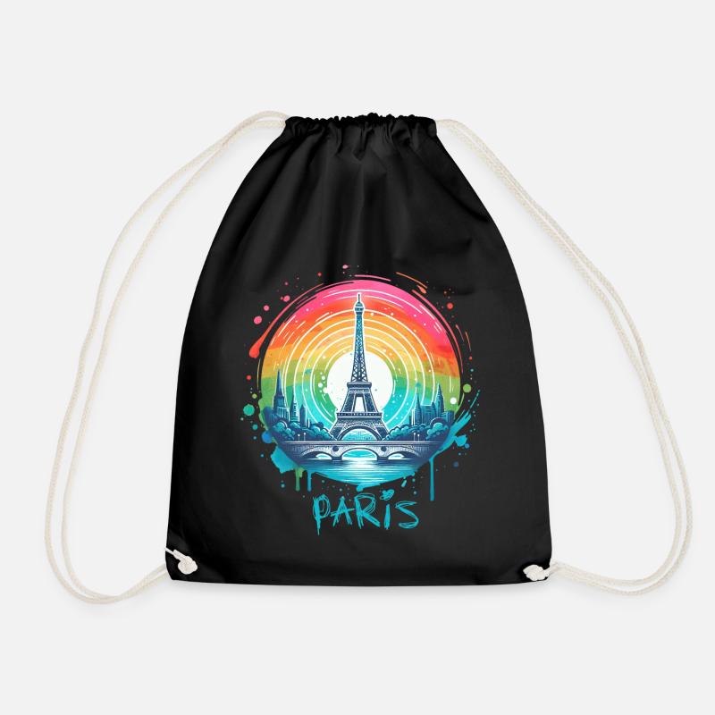 Pariser Eiffelturm mit Regenbogen-LGBT-Skyline - Turnbeutel - Schwarz