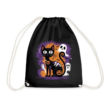 Gruselige Halloween-Katze - Turnbeutel - Schwarz - Vorne