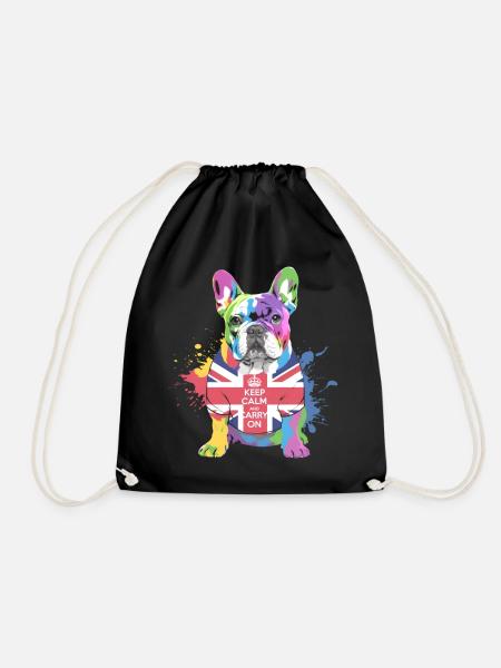Rainbow Bulldog Union Jack - Drawstring Bag - black